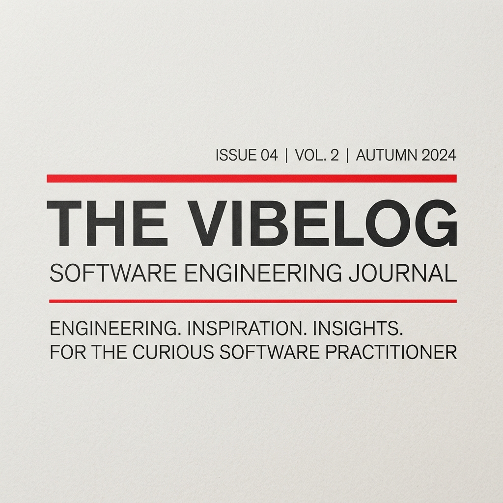 Clean Swiss print typographic masthead for The Vibelog Software Engineering Journal